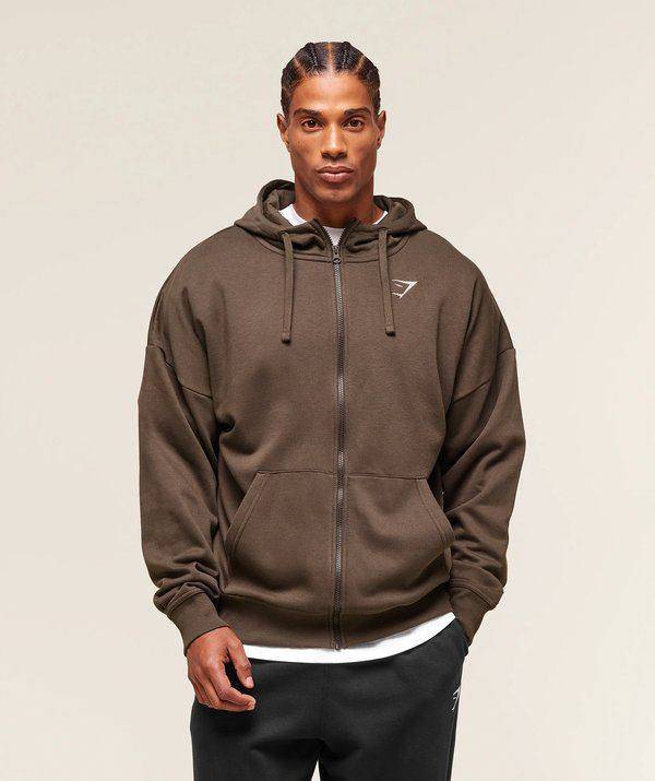 Crest Oversize Zip Up hoodie Cafe