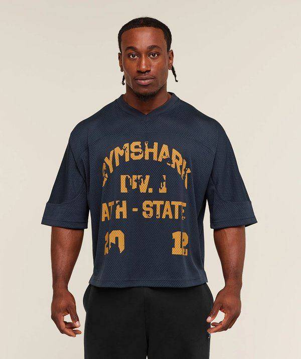 Graphic Mesh Oversized T-Shirt Blue (con letras amarillas) Gymshark