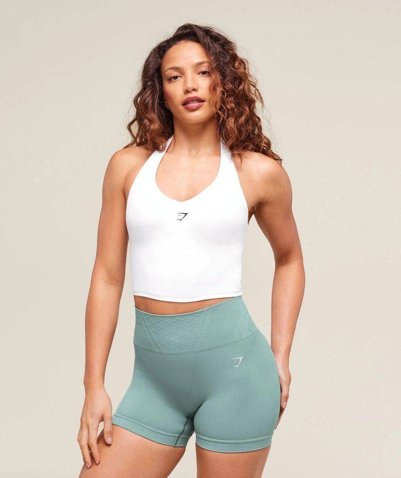 Halterneck cami with shelf White Gymshark
