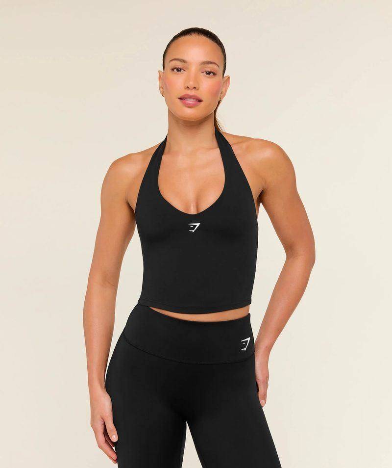 Halterneck cami with shelf Black Gymshark