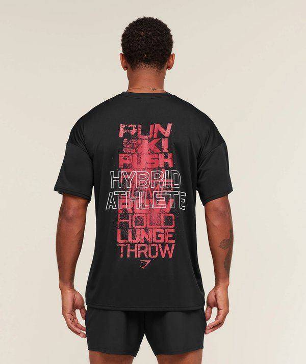 Hybrid Athlete T-Shirt Oversize Black/Red Gymshark