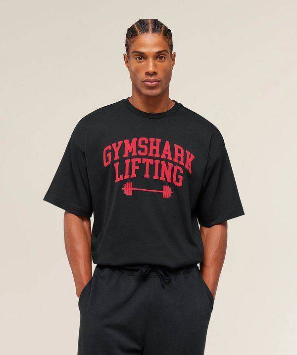 Lifting Barbell T-Shirt Oversize Black/Red Gymshark