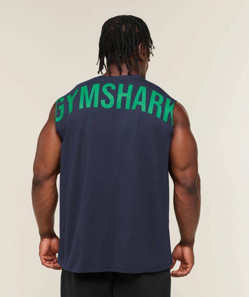 Power Cut off Tank Azul (con letras verdes) Gymshark