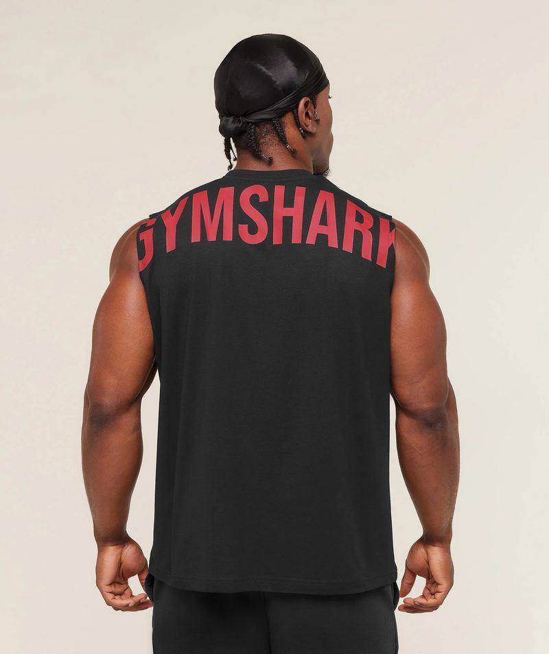 Power Cut off Tank Black / red letters Gymshark
