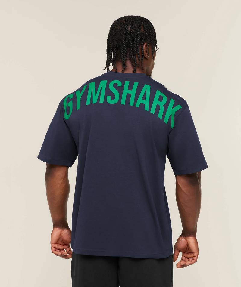 Power Tshirt Blue (con letras verdes) Gymshark