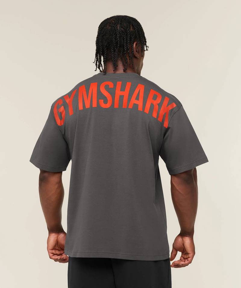 Power Tshirt Grey (letras naranja) Gymshark