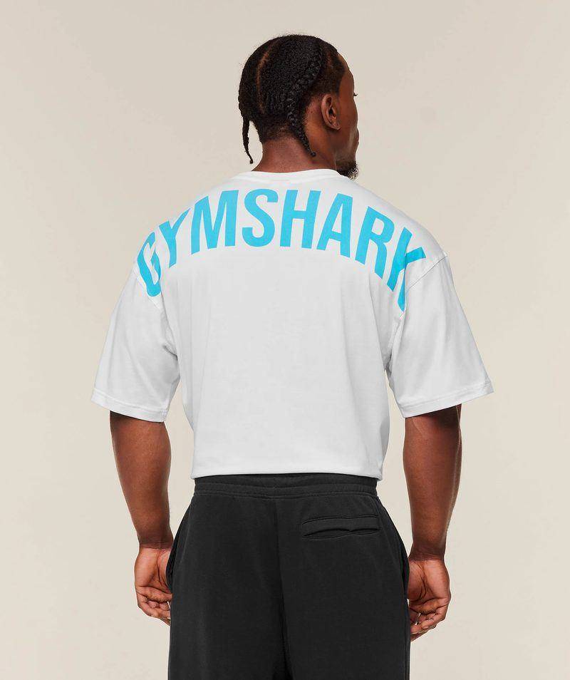 Power Tshirt blanco con letras celestes White / Blue Gymshark