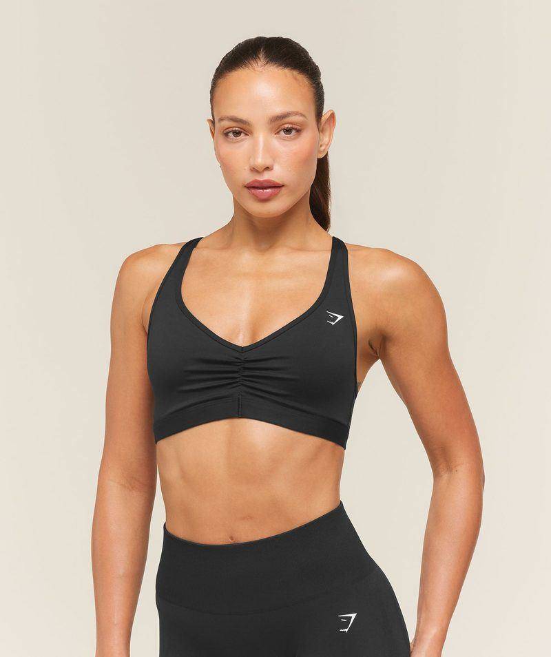 Ruched Sports Bra Medium Support Black Gymshark