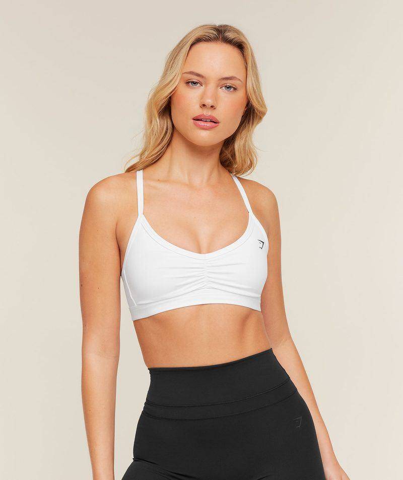 Ruched strappy sports bra White Gymshark
