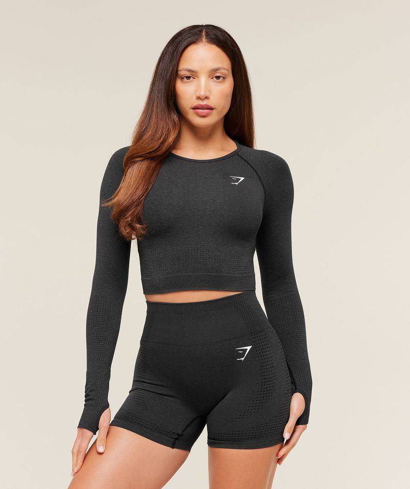 Vital Seamless Crop Top Black Marl Gymshark