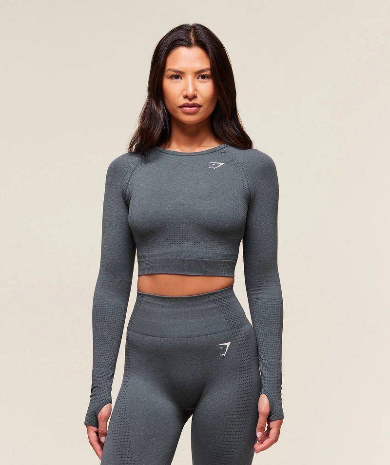 Vital Seamless Crop Top Grey Gymshark