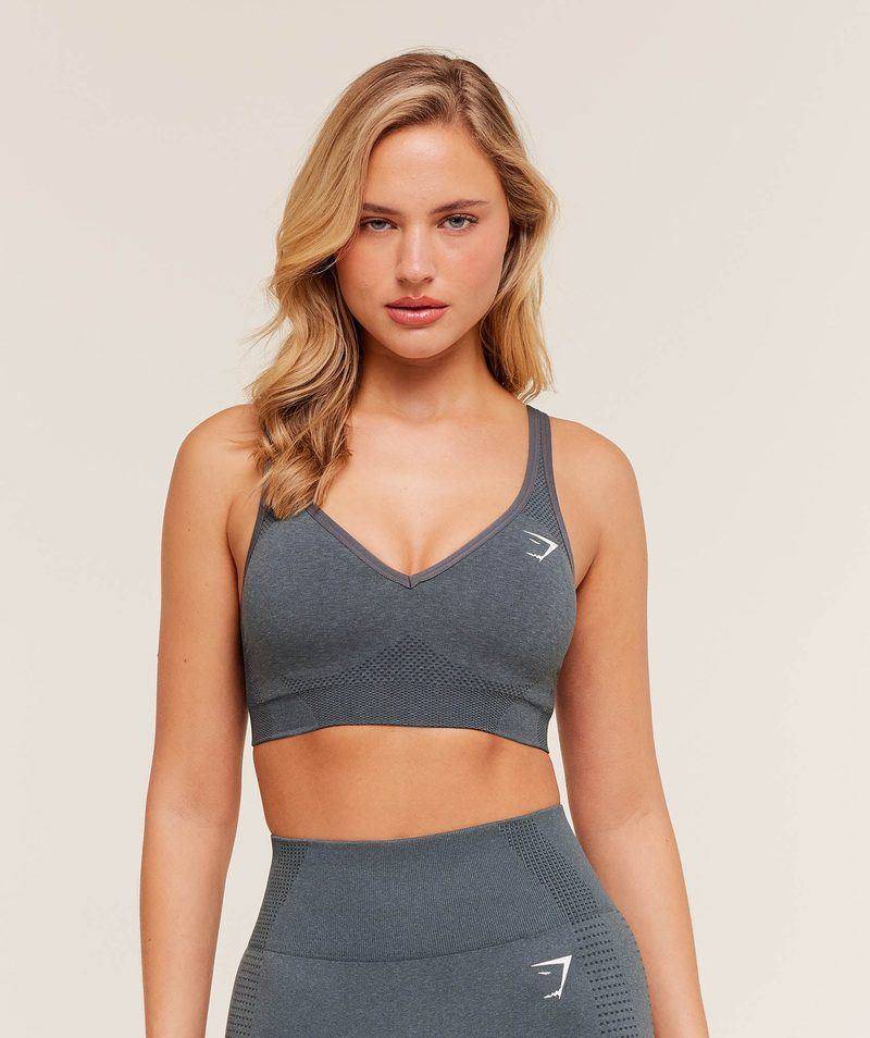 Vital seamless V neck sports bra Grey Gymshark