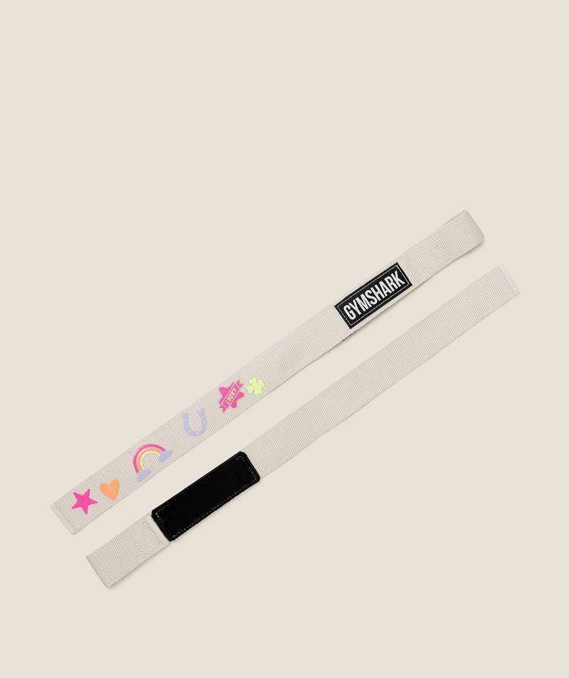 Lucky Graphic Silicone Lifting Straps Tinted White Gymshark