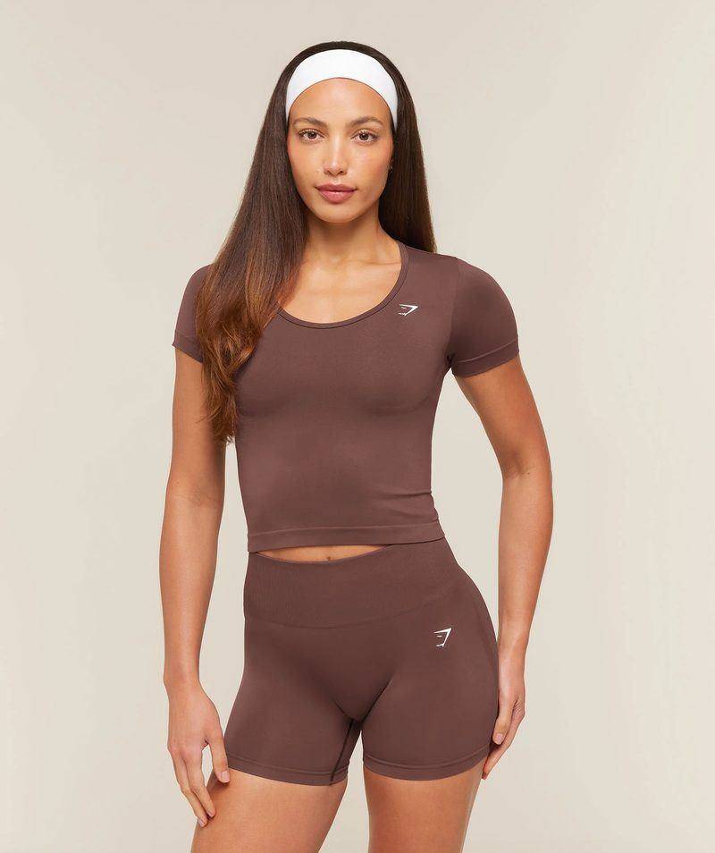 Everyday Seamless Tight Fit Crew Neck Tee Brown Gymshark