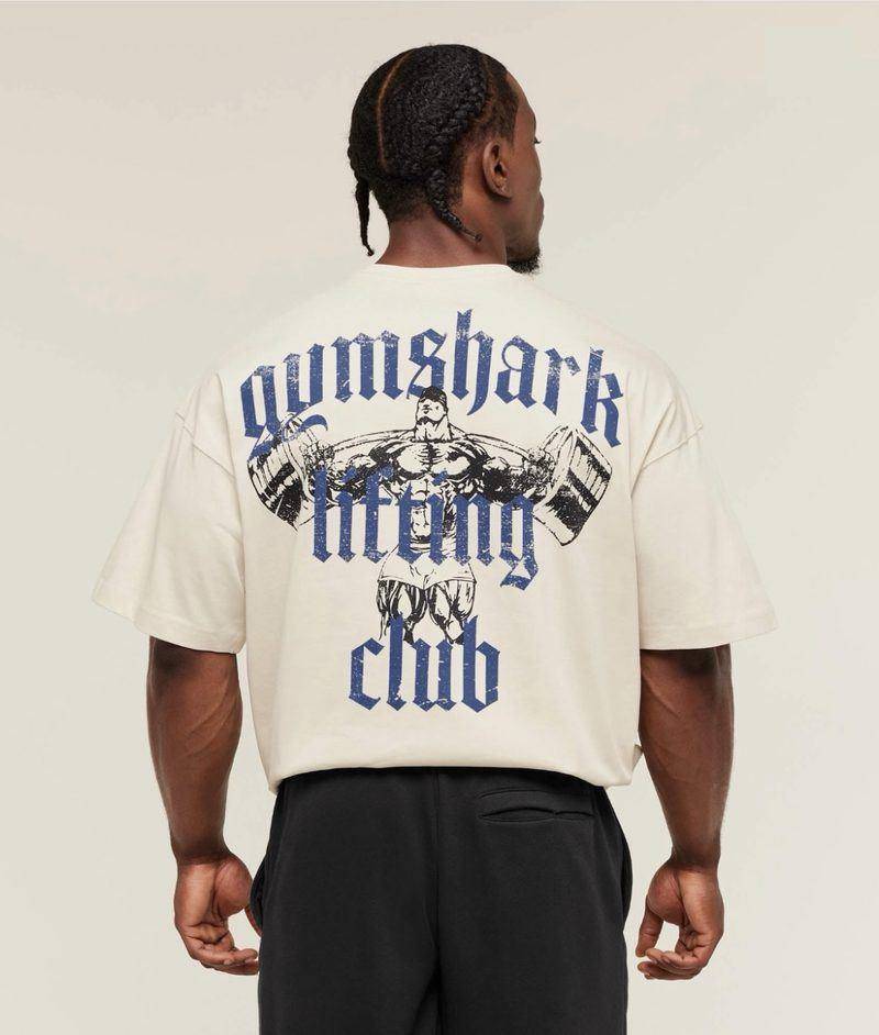 Lifting Club T-Shirt Oversize Cream (letras azules) Gymshark