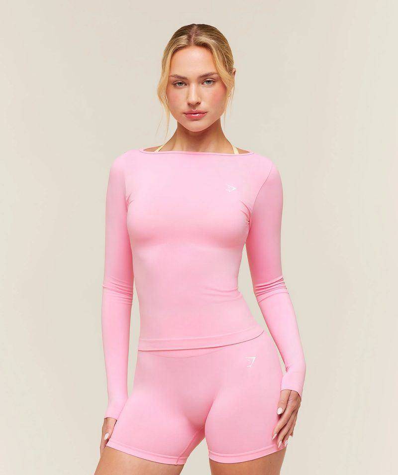 Everyday Seamless Wide Neck Long Sleeve Top Poise Pink Gymshark