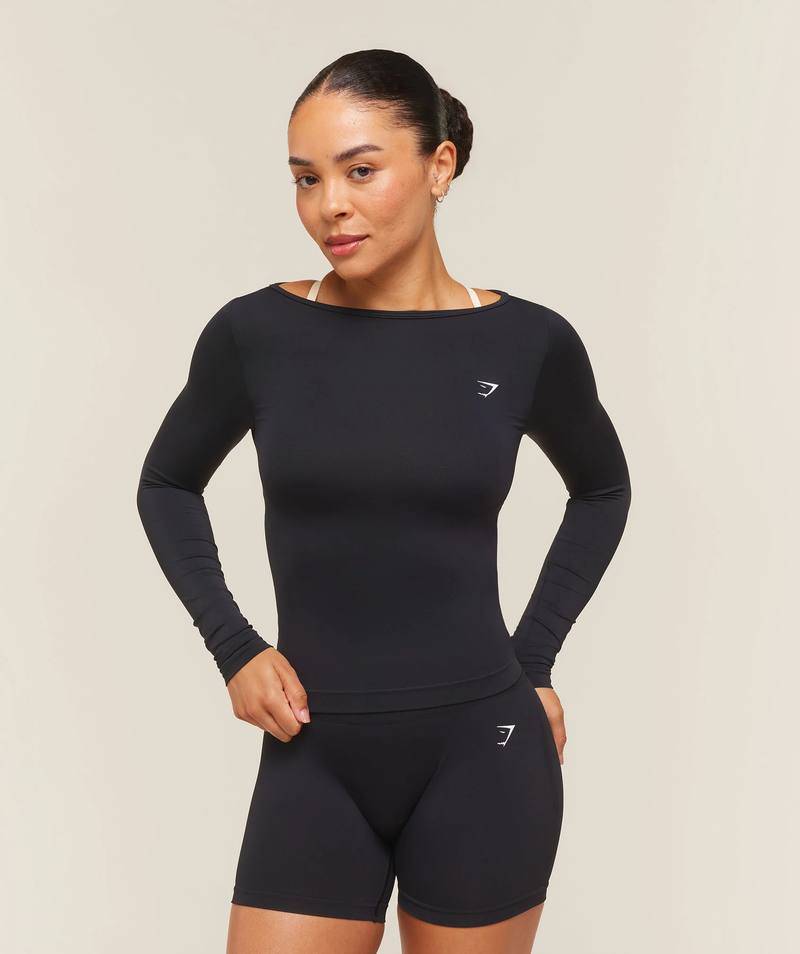 Everyday Seamless Wide Neck Long Sleeve Top Black Gymshark