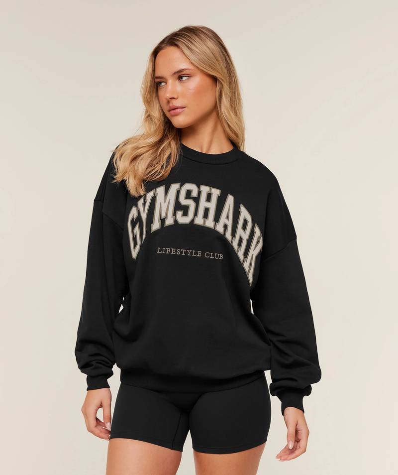 Collegiate Graphic Crew Neck Pullover Black / Pebble Grey Gymshark