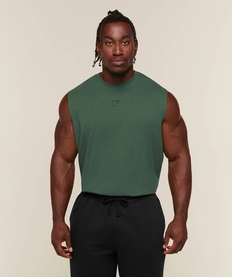 Power Cut off Tank Bros Earth Green Marl Gymshark