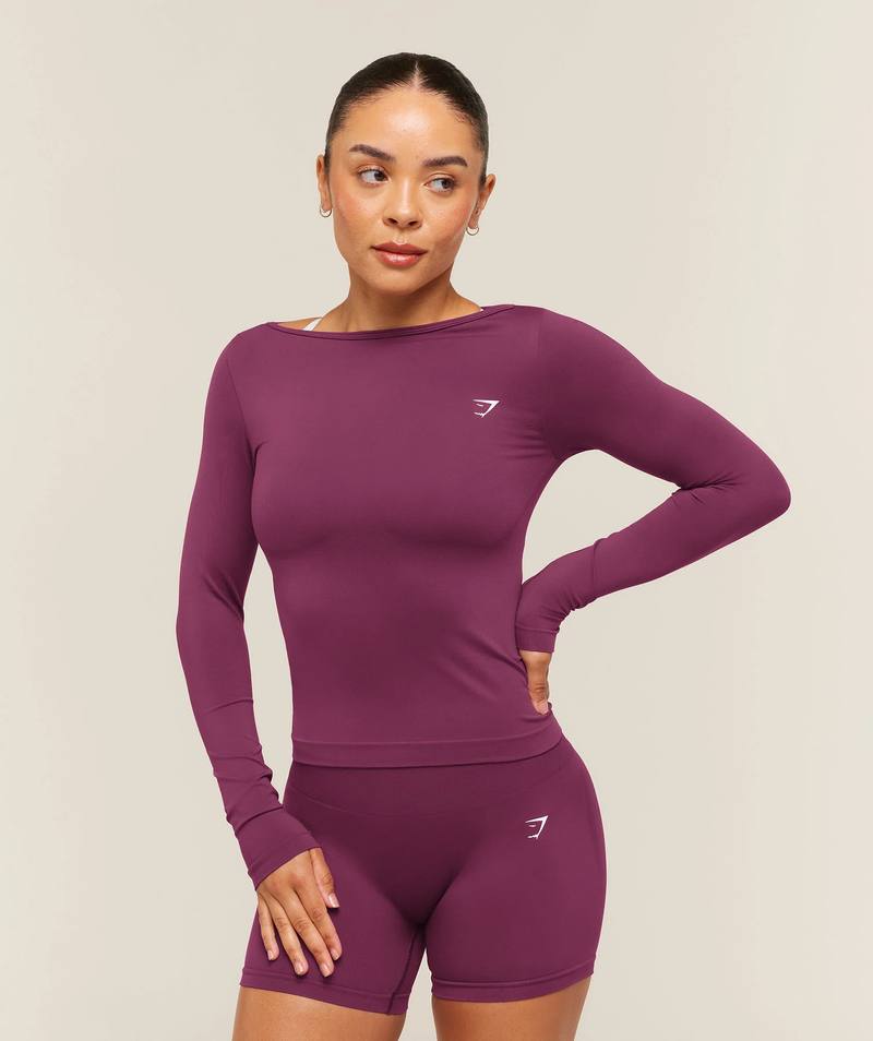 Everyday Seamless Wide Neck Long Sleeve Top Strength Pink Gymshark